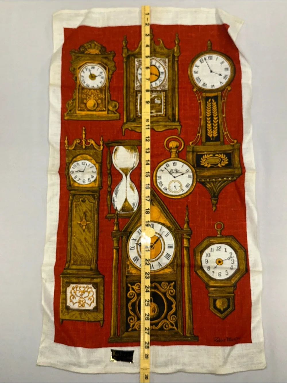 Kay Dee Pure Linen Tea Towel Kitchen Robert Martin Clocks USA Made Vintage